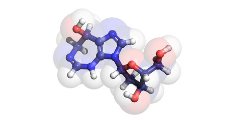 Pentostatin, anticancer drug, 3D molecule