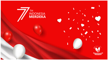 77 years, Anniversary Independence Day of the Republic of Indonesia. indonesia merdeka. (English translation: Indonesian independence). Illustration Banner Template Design