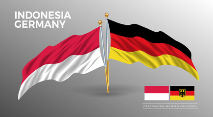 Indonesia and Germany flag poster. realistic country flag style drawing