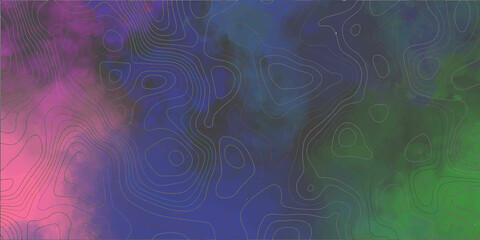 Trendy modern background and texture. Topographic multicolored linear background for design .Line topography map contour background , geographic grid . Mountain hiking trail over terrain .Vector .