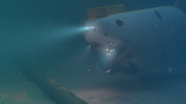 Deep Sea Pipeline Inspection Via Submersible, 3D Rendered