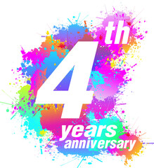 Logo design for 4th years anniversary. Colorful paint drops ink splashes, Icon, Symbol. Vector illustration.