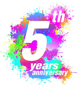 Logo design for 5th years anniversary. Colorful paint drops ink splashes, Icon, Symbol. Vector illustration.