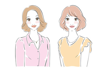 落ち着いた表情で正面を見るきれいな女性　二人