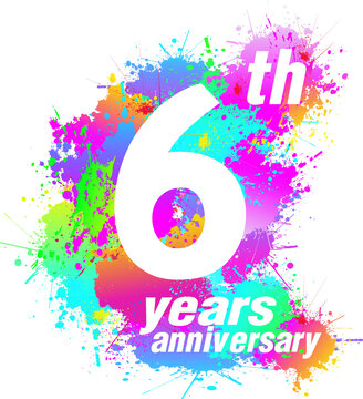 Logo design for 6th years anniversary. Colorful paint drops ink splashes, Icon, Symbol. Vector illustration.