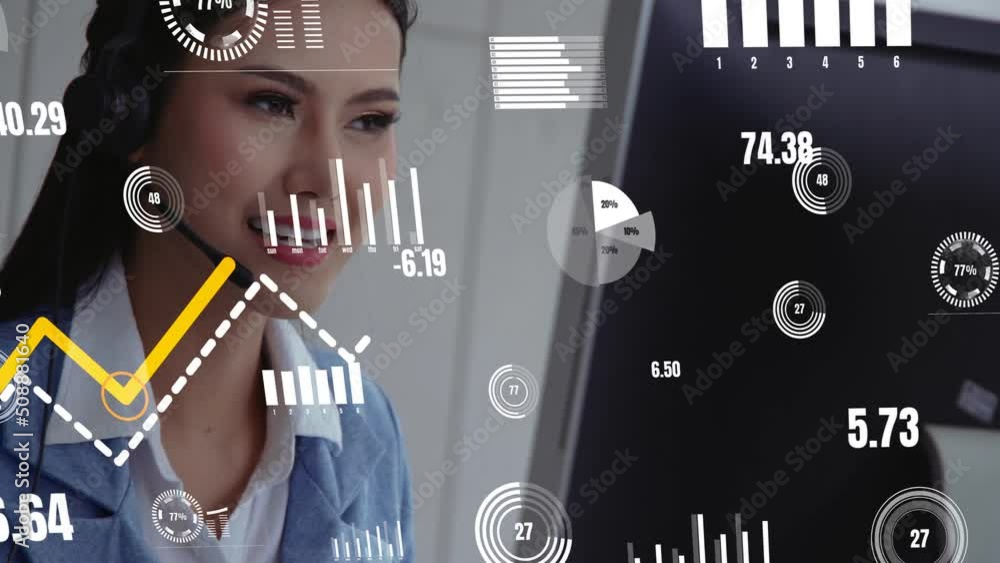 Poster customer support call center provide data in conceptual vision . business and communication technolo