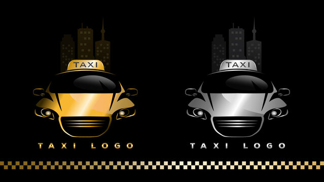Metallic style car logo design for taxi service company in vector format