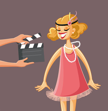 
Vintage Motion Picture Starring A Flapper Girl Vector Cartoon Illustration

Retro Actress Filming A Classical Silent Movie From Roaring 20s
