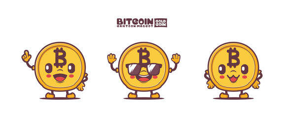 bitcoin cartoon mascot with different expressions