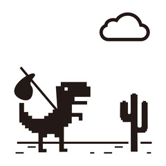 Travel love shows by a dinosaur is running in desert with his luggage on white background
