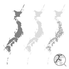 ドットで描かれた日本地図のセット 水平垂直