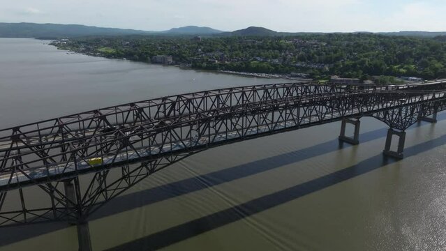 alt flying counter clockwise view of Beacon Newburgh Bridge over the Hudson in NY