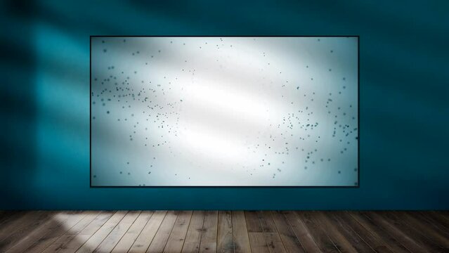 Room with blue walls with abstract animation and moving shadow. Mockup.