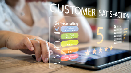 Customer review satisfaction feedback survey opinion concept, give rating to service experience....