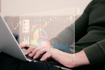 business finance technology and investment concept. Stock Market Investments Funds and Digital Assets. businessman analysing forex trading graph financial data. Business finance background.