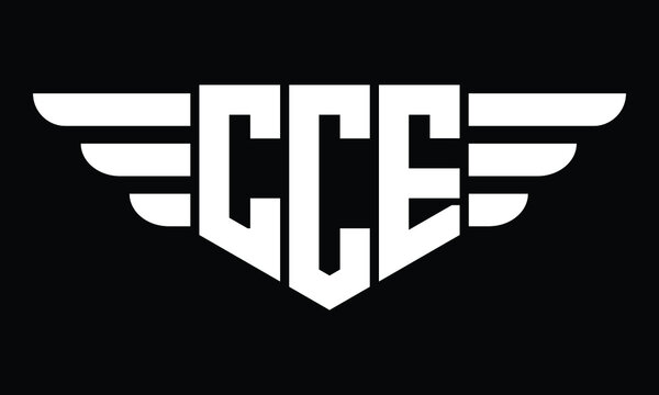 CCE three letter logo, creative wings shape logo design vector template. letter mark, wordmark, monogram symbol on black & white.