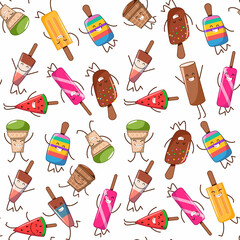 Seamless pattern with ice cream persanaches. Vector illustration for textiles, background, cover.