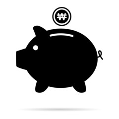 Piggy bank flat icon, sign vector with won web symbol. Money income, economic graphic button