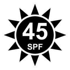 Sun protection factor 45 icon, uv radiation block symbol, sun protect skin vector illustration