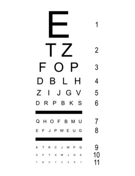 Test visual measure icon, optical chart letter symbol, optometrist focus vector illustration