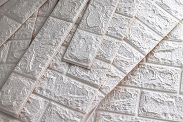 Abstract geometric white texture brick on the wall, white brick pattern on mapping object 3D,...