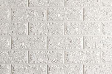 Abstract geometric white texture brick on the wall, white brick pattern on mapping object 3D, Simple clean white background texture. interior detail wall panel. 