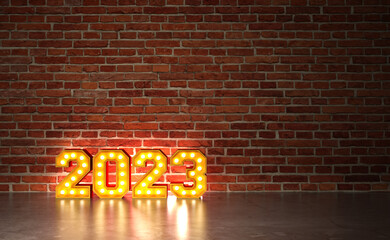 New Year 2023 Creative Design Concept with lights - 3D Rendered Image	