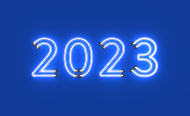 New Year 2023 Creative Design Concept with LED lights - 3D Rendered Image	