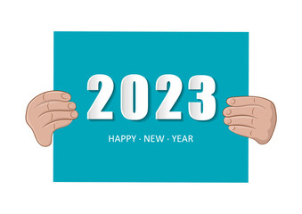 Blue board with the inscription Happy New Year 2023. Vector illustration