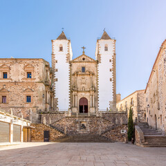 Fototapeta na wymiar View at the Church of San Francesco Javier in the streets of Caceres - Spain