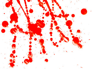 Drops of red paint on a white background.