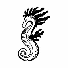 Obraz premium Seahorse, hand-drawn in sketch style. Decor element. White background. Isolated. Sea creatures. Summer. Ocean. Flat design. Vector simple illustration.