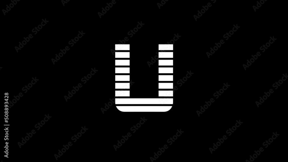 Poster white picture of u on a black background. american alphabet. english language for writing. distortio