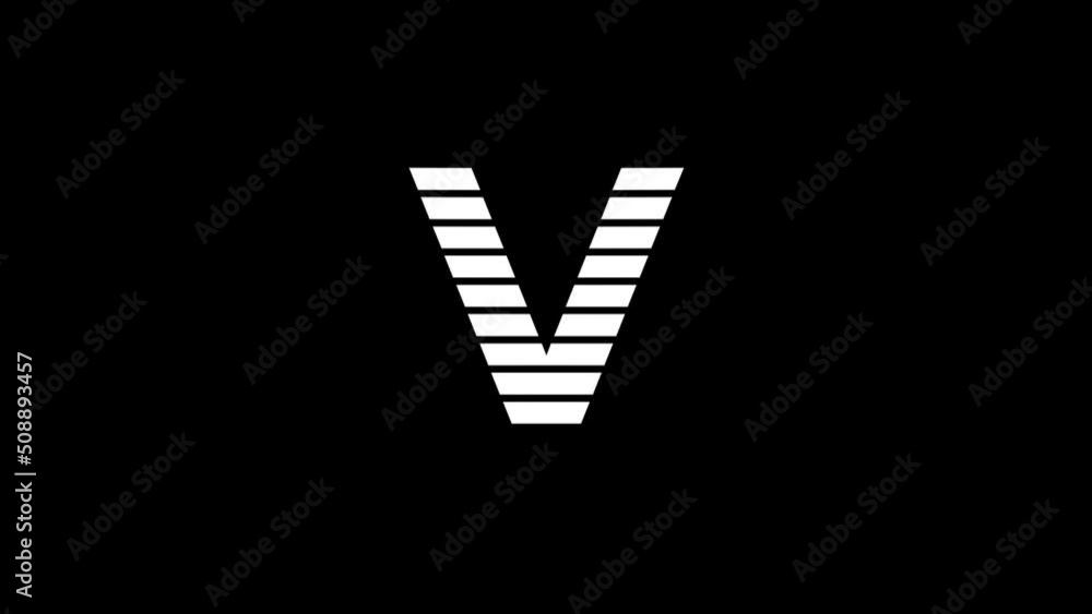 Poster white picture of v on a black background. american alphabet. english language for writing. distortio