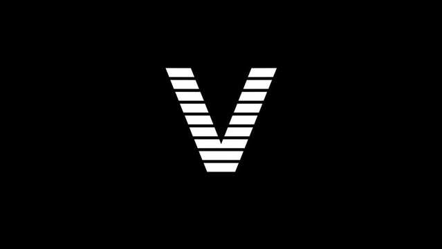White picture of V on a black background. american alphabet. english language for writing. Distortion liquid style transition icon for your project. 4K video animation for motion graphics and
