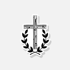 Cross laurel sticker icon sign for mobile concept and web design