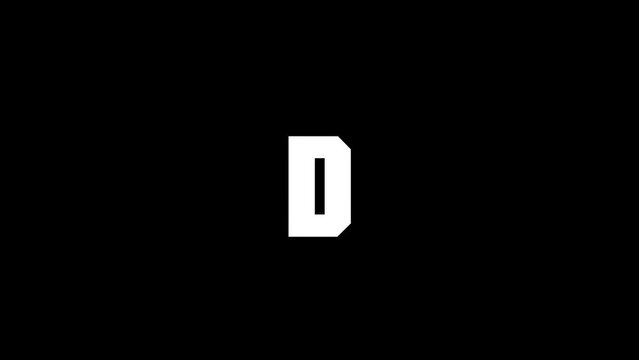 White picture of D on a black background. american alphabet. english language for writing. Distortion liquid style transition icon for your project. 4K video animation for motion graphics and
