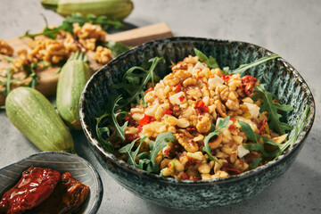 Close up of veggie food bowl or one pot menu