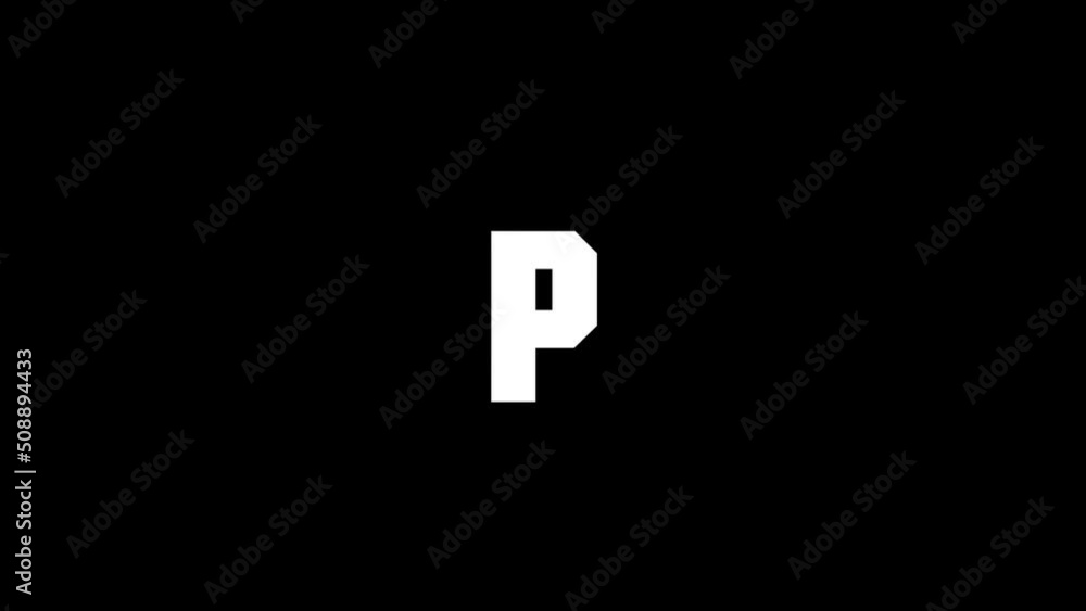 Poster white picture of p on a black background. american alphabet. english language for writing. distortio