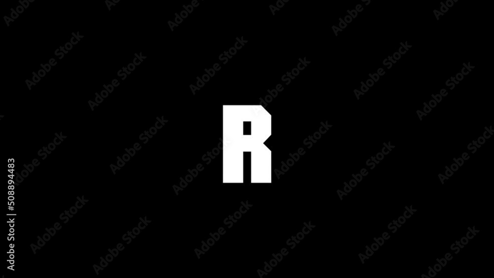 Poster white picture of r on a black background. american alphabet. english language for writing. distortio