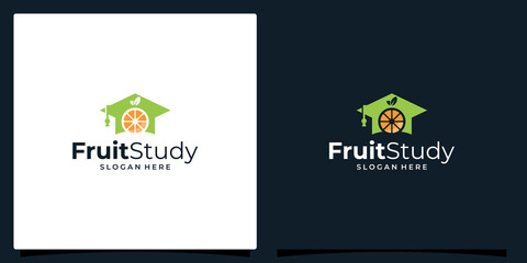 College, Graduate cap, Campus, Education logo design and orange fruits logo vector illustration graphic design.