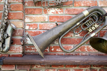 Fototapeta na wymiar Old wind musical instruments