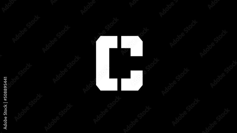 Poster white picture of c on a black background. american alphabet. english language for writing. distortio