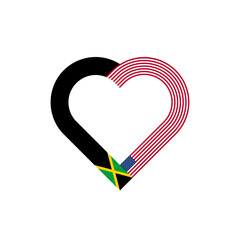 unity concept. heart ribbon icon of jamaica and usa flags. vector illustration isolated on black background - obrazy, fototapety, plakaty