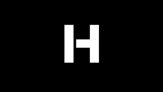 White picture of H on a black background. american alphabet. english language for writing. Distortion liquid style transition icon for your project. 4K video animation for motion graphics and