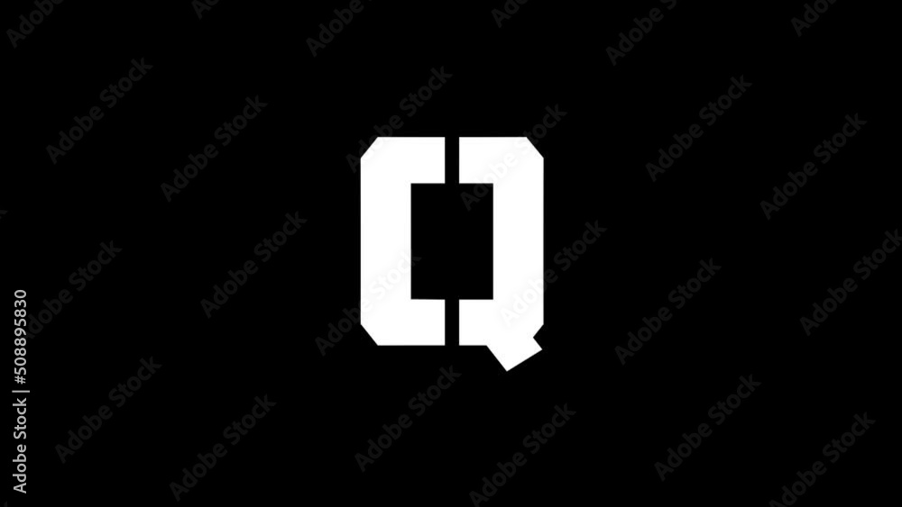 Poster white picture of q on a black background. american alphabet. english language for writing. distortio