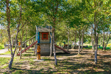 Playground in Russian village in summer