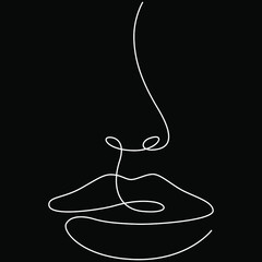 Woman face nose and lips silhouette. Minimalistic vector line illustration. Black background. One line drawing.