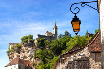 Rocamadour set above the tributary of the River Dordogne, in France.
