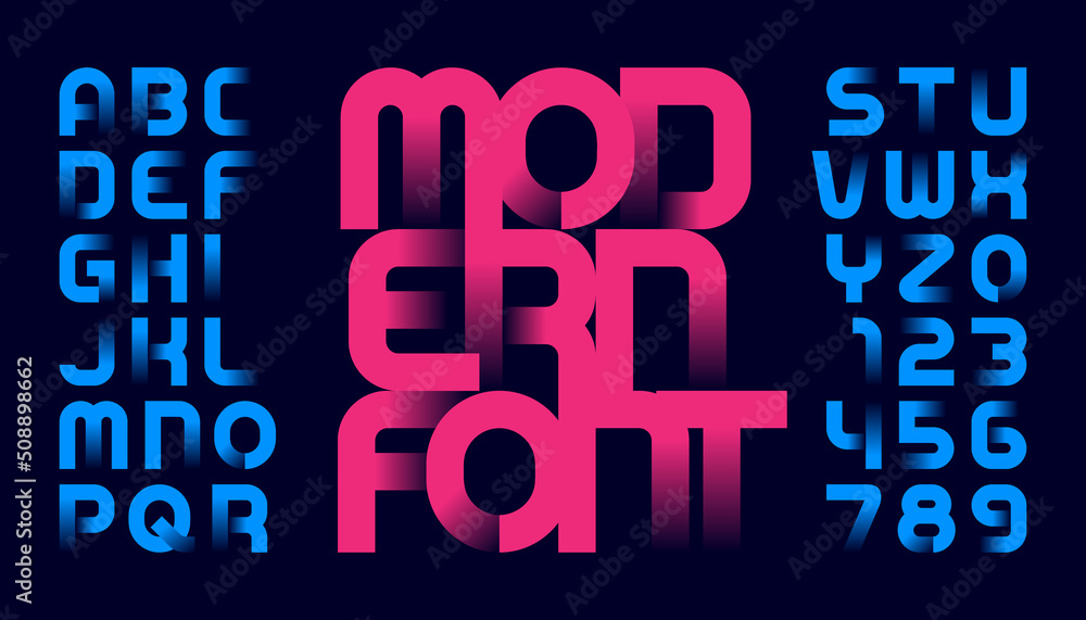 Fototapete modern alphabet font. simple letters and numbers with gradient elements. stock vector typeface for y
